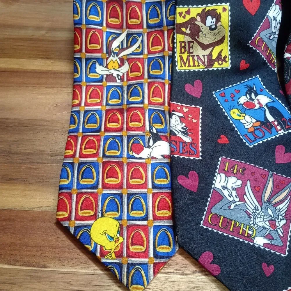 Vintage Lot of 3 Looney Tunes Neck Ties 100% Silk 1994 1995‎ Novelty Cartoon